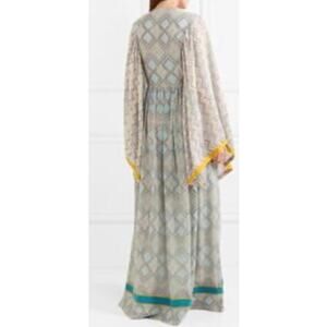 Talitha Jasmin Silk Lace-Up Printed Maxi Dress in Ivory Size S - NWT